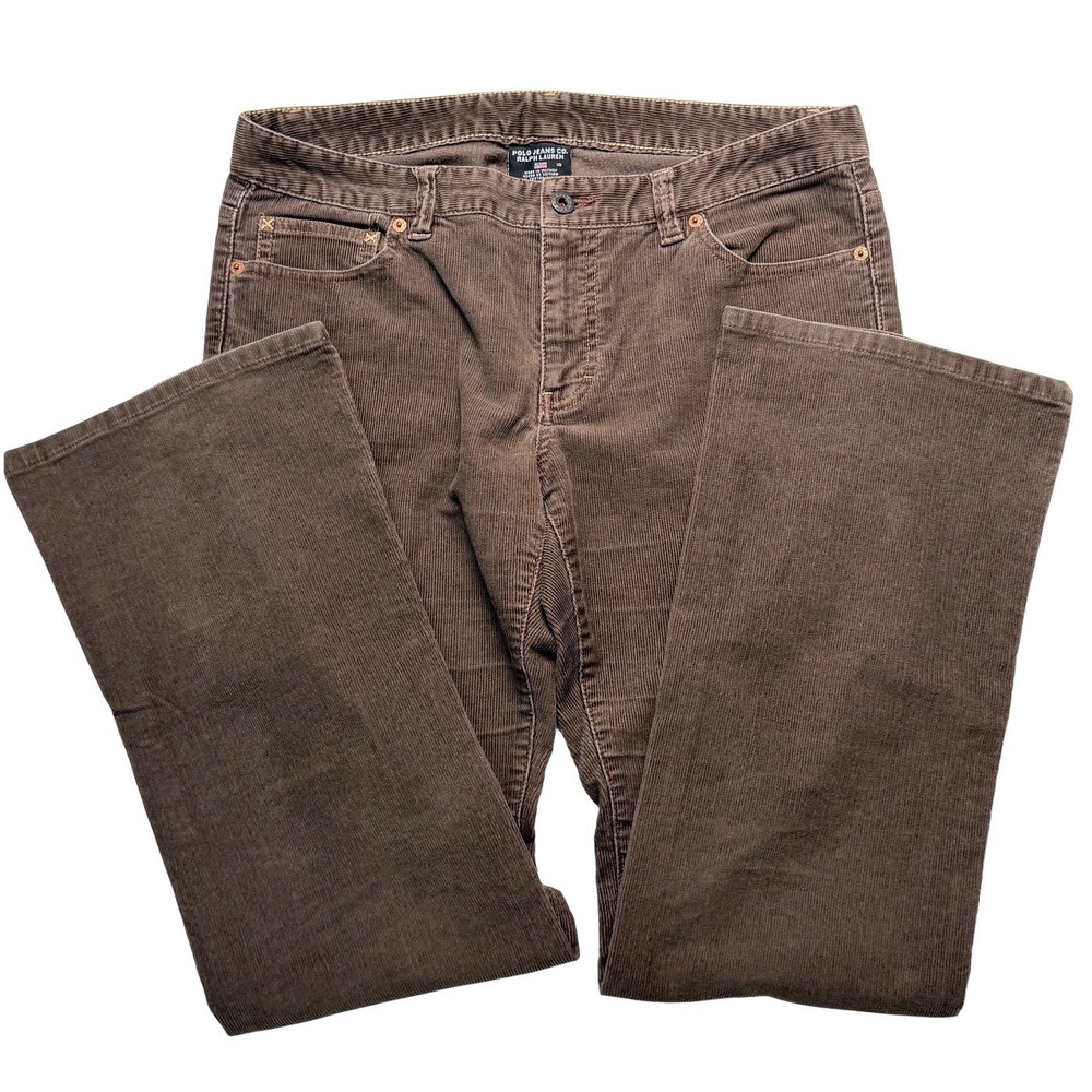 VTG Y2K Polo Jeans Ralph Lauren Brown Flare Corduroy Pants Women Size 10 Bootcut